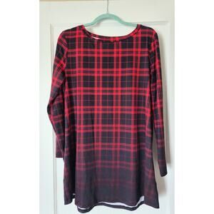 Red and Black Plaid Ombre Stretchy Long Sleeve Nightgown Size Large